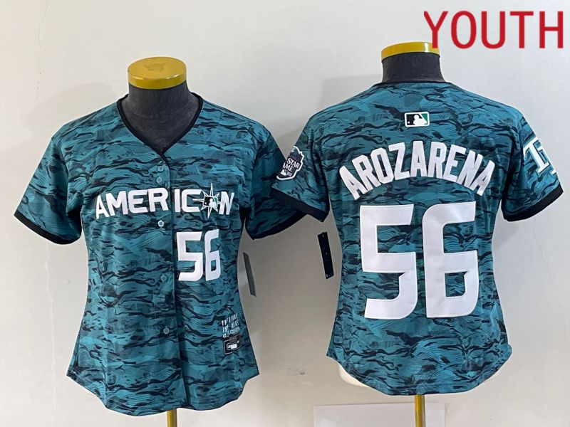 Youth Tampa Bay Rays #56 Arozarena American League Nike Green 2023 MLB All Star Jersey->youth mlb jersey->Youth Jersey